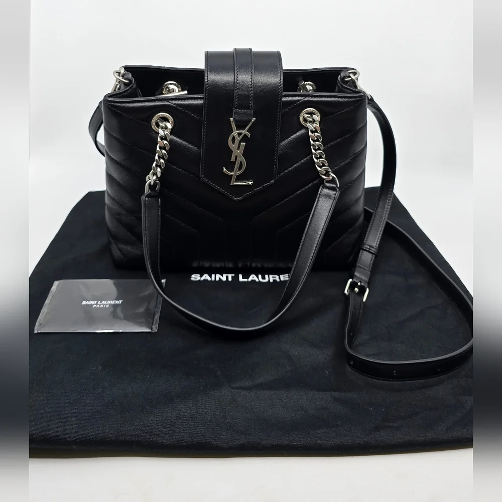 YSL Calfskin Y Quilted Monogram Small Loulou Shopper - Picture 1 of 16